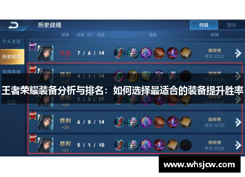 王者荣耀装备分析与排名：如何选择最适合的装备提升胜率